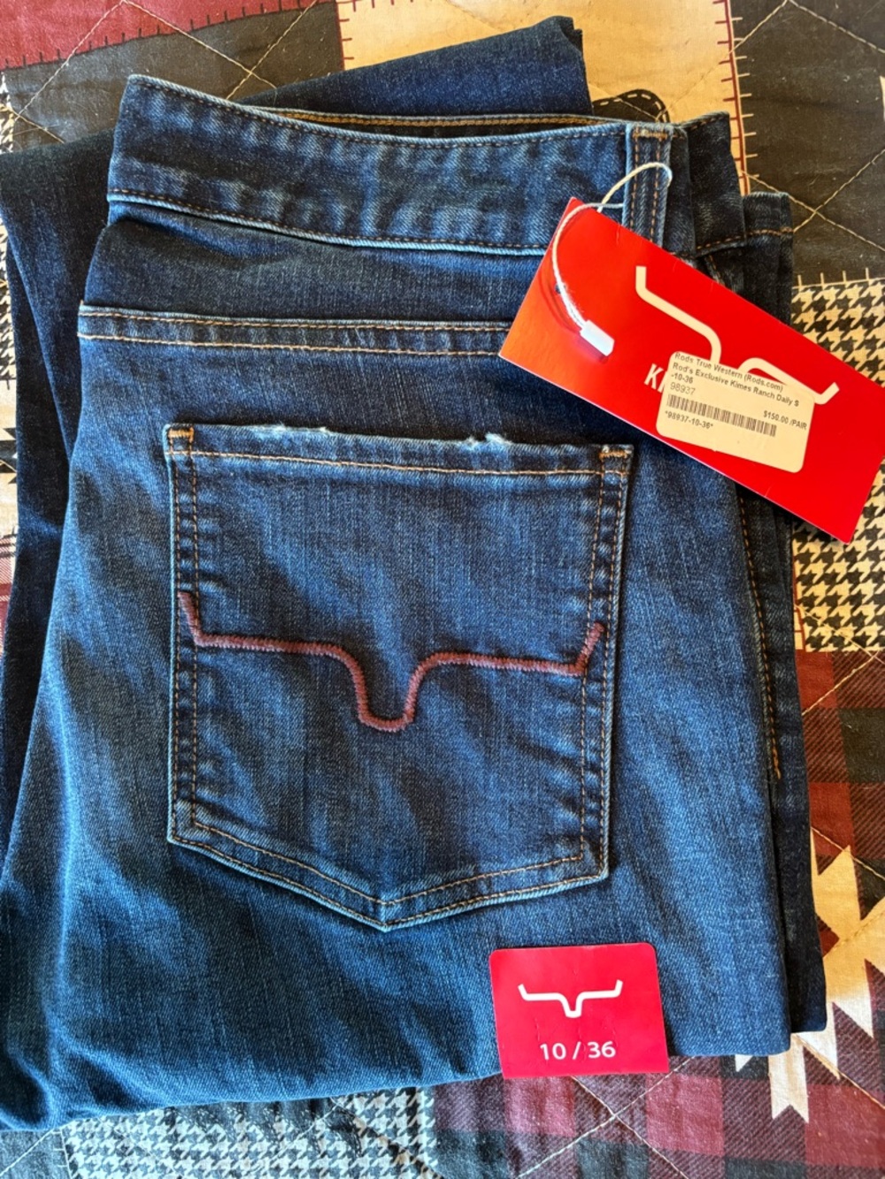 10/36 Kimes Ranch Women’s Boot Cut Jeans - Dark Blue with Brown Stitching